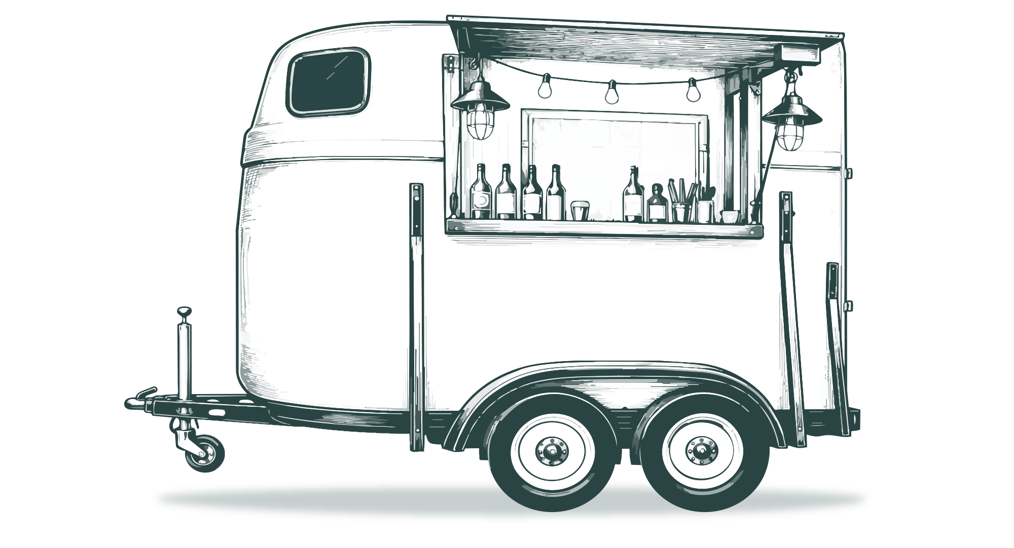 Illustration der KutschBar – ein umgebauter Pferdeanhänger als mobile Bar